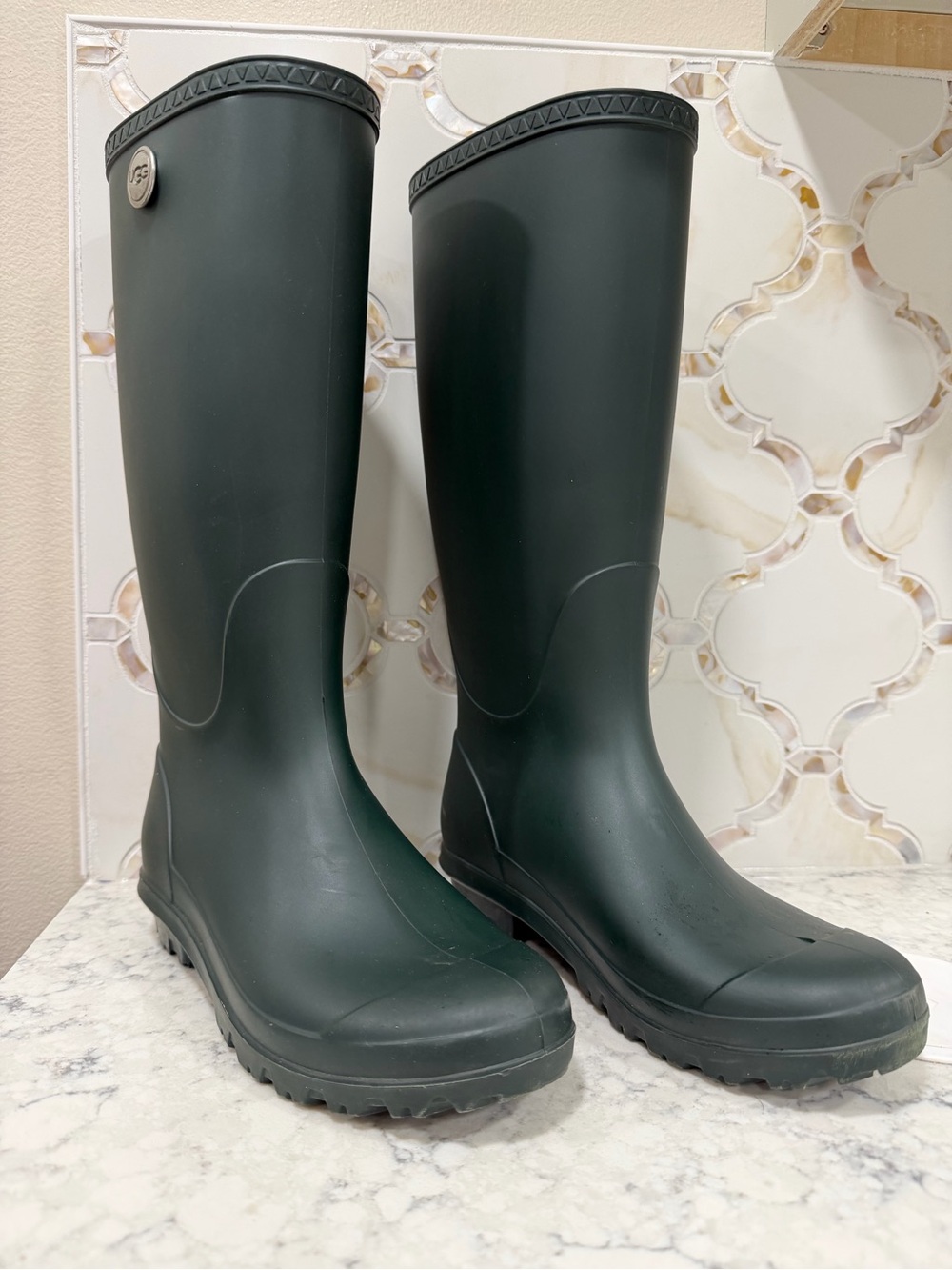 UGG Tall Waterproof Rain Boots in Dark Green